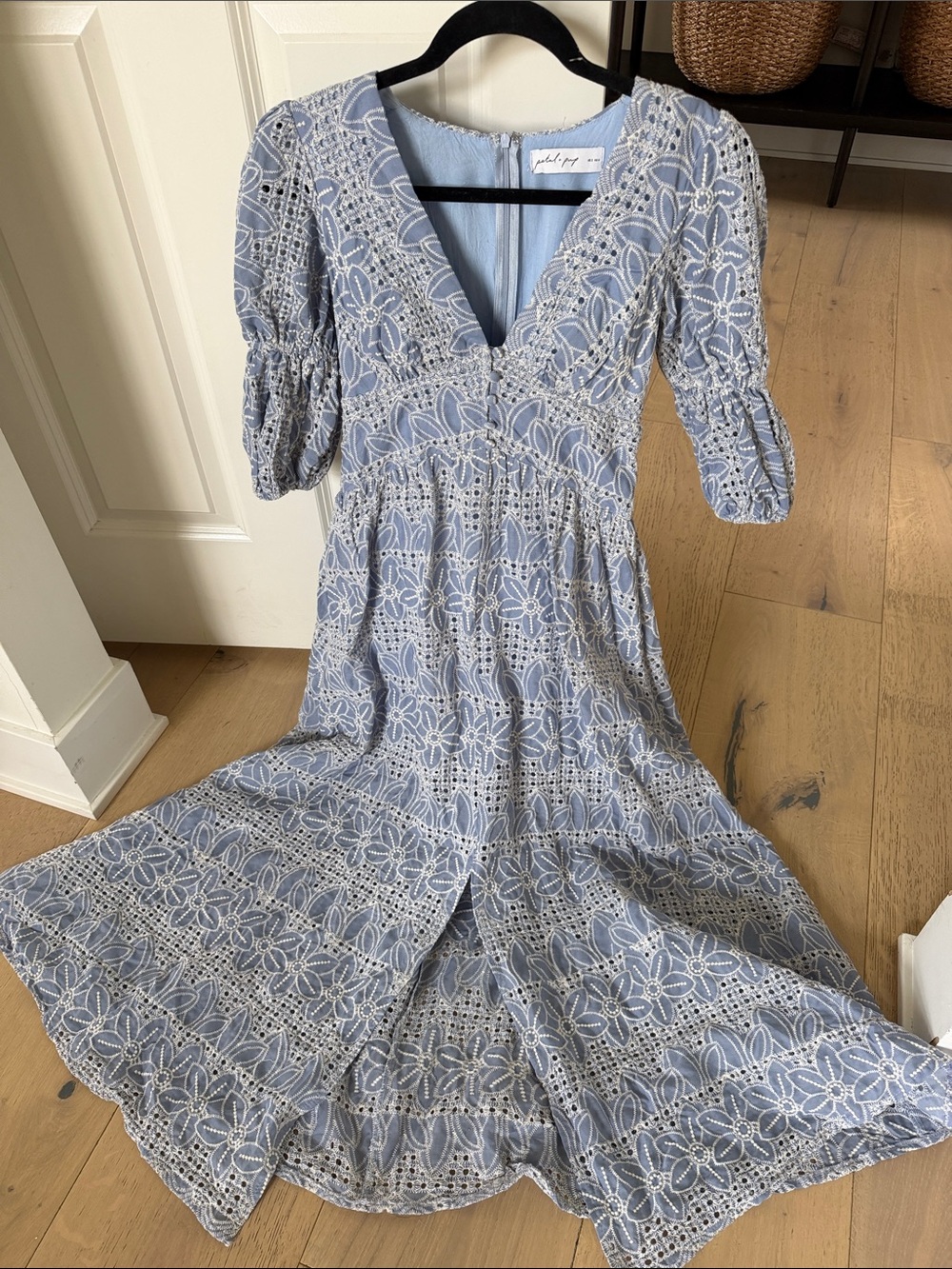 Petal & Pup Light Blue Eyelet V-Neck Midi Dress